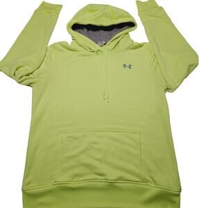 Under Armour Sweater Men's Large Green Neon Hoodie Pockets Sweatshirt Pullover